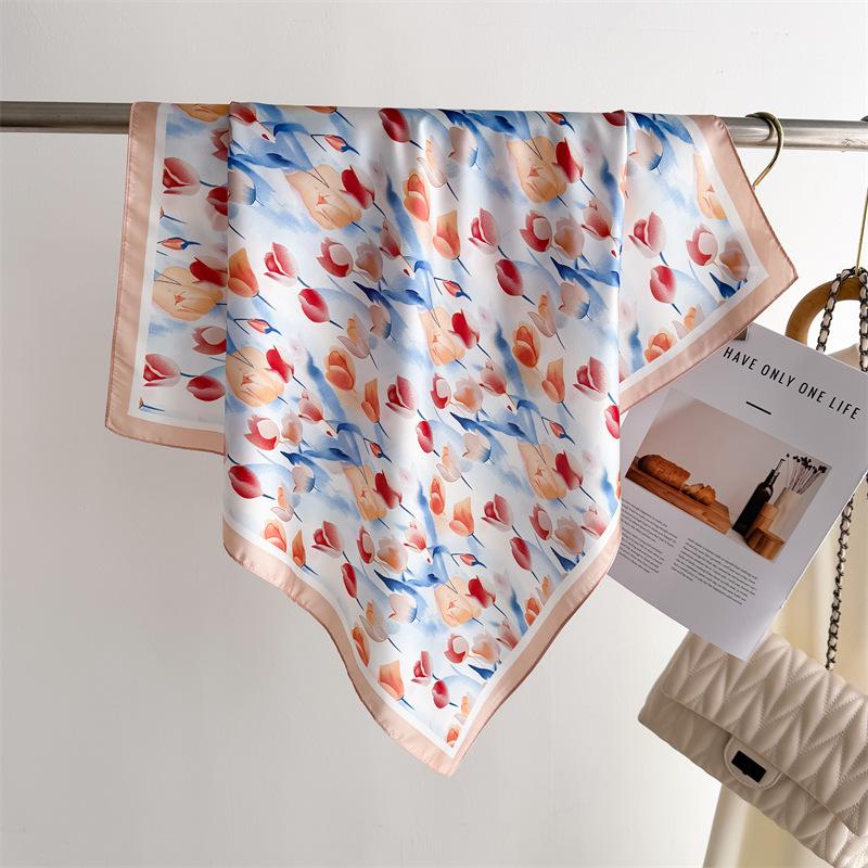 

Luxury Silk Feeling Square Scarf Women Print Satin Neckerchief Spring Hair Band Foulard Bandana Echarpe Tie Shawl Wraps 70x70cm