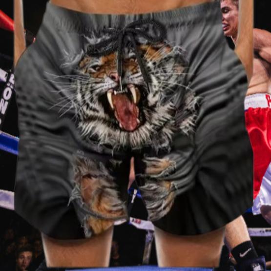Tiger Head Muay Thai Boxing Kickboxing Shorts 3D Print Fighting Training Unisex Men Women Quick Dry Fitness Gym Sport Workout Casual Streetwear