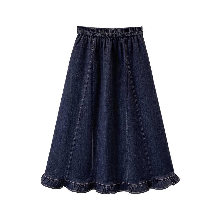 Spring/Summer Plus Size Elastic Waist Denim Skirt: Figure-Flattering, Tummy-Concealing, Fashionable Ruffle Hem for Women