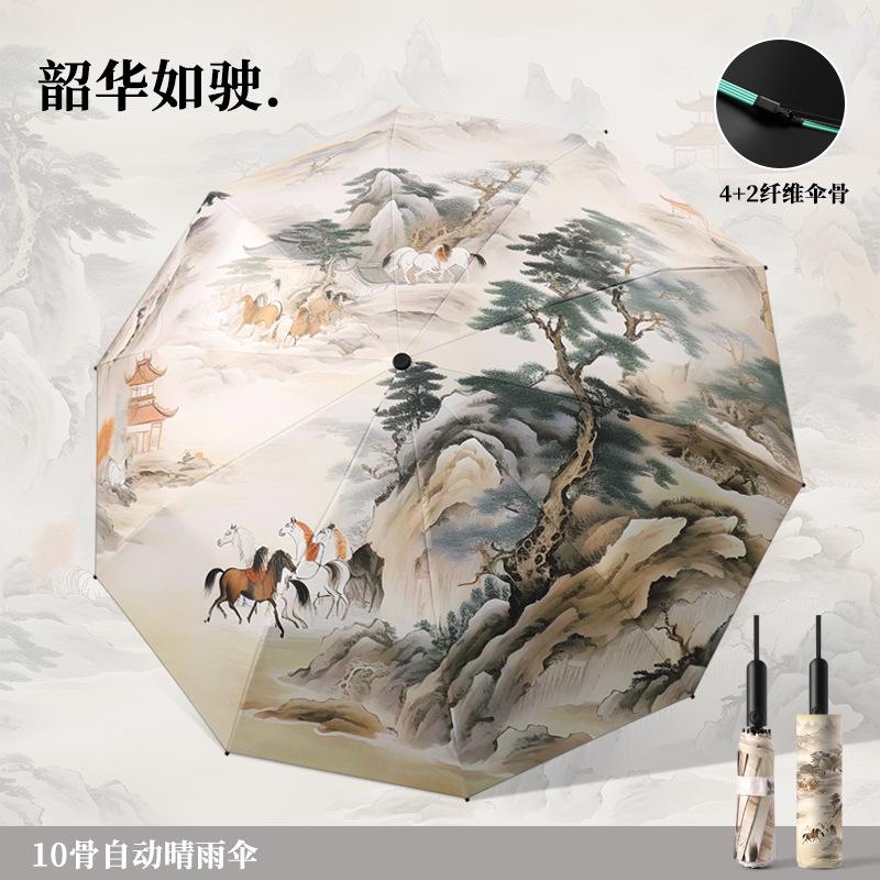 New three-fold ten-bone automatic windbreak umbrella sunflower handle vinyl digital tester
