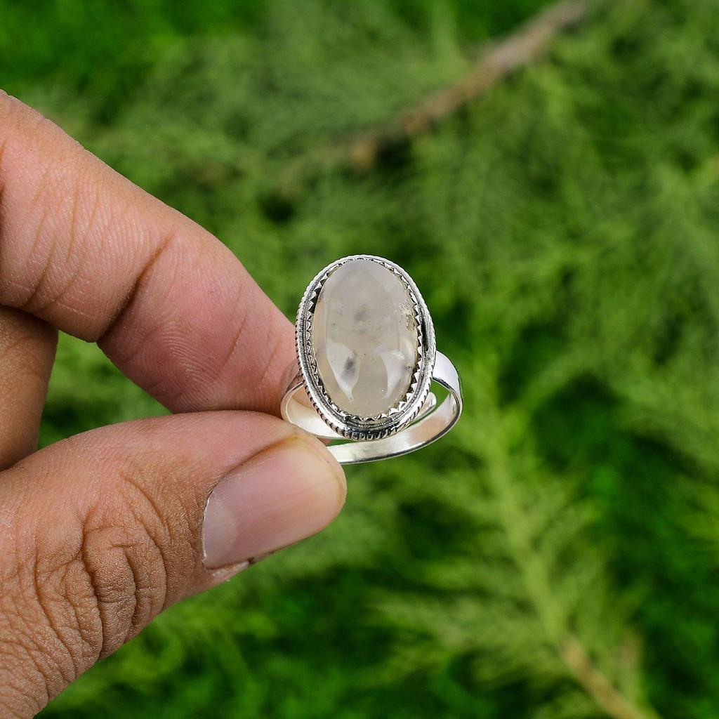 Mothers Day Deal Natural Plume Agate Wife Solitaire Ring Jewelry Sterling Silver