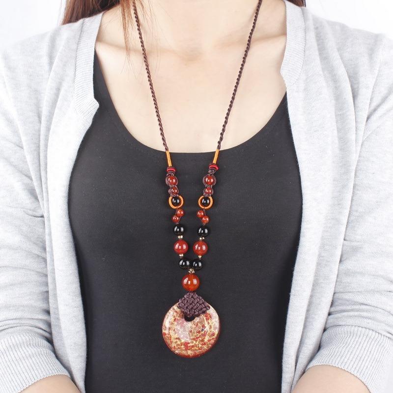 Винтажная подвеска в китайском стиле Геометрическая длинная женская цепочка для свитера Цепочка-плетка Универсальная цепочка для ключицы красный