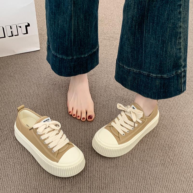 Cloth shoes spring and summer new sub-board shoes platform biscuits canvas shoes size 34 хаки