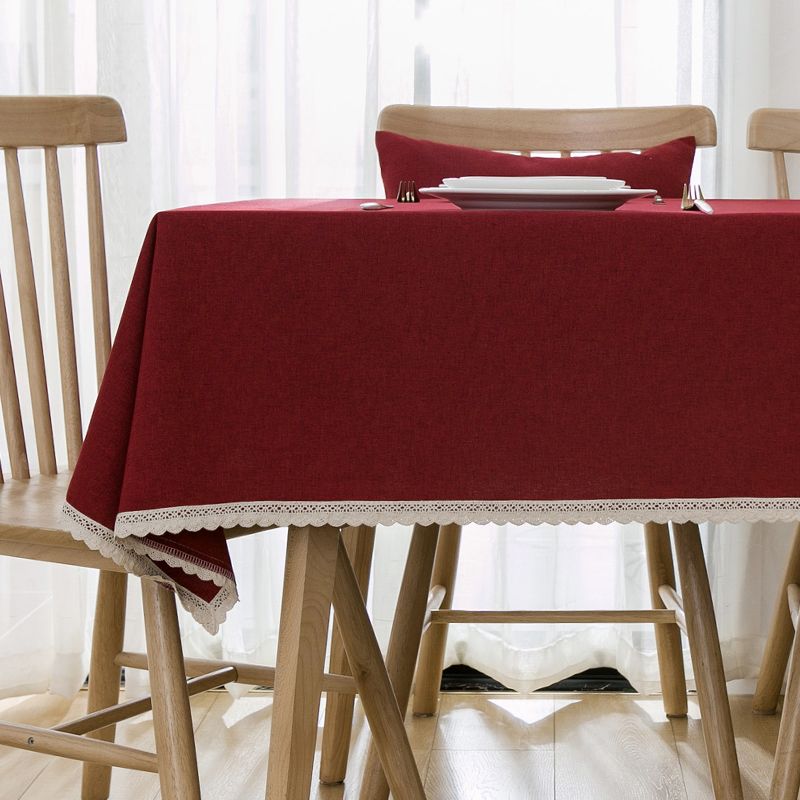 

Waterproof Oil-Proof Disposable Tableclothes Rectangular Accessible Luxury Cotton and Linen Style Minimalist Blue Coffee Table Cloth Tablecloth No Waterproof-pure color-red-plus lace 100*160cm