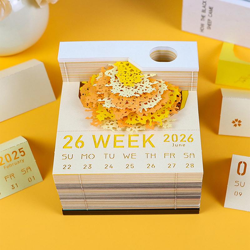 Time Piece Kalender 2026 Schreibtischkalender mit LED-Licht 3D Abreißkalender Papierschnitzkunst Notizblock Geschenk Weihnachten