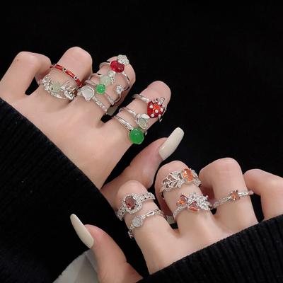 Red New Year'S Tide Fashion Flower Opening Ring Niche Design Adjustable High-End Ring