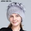 Pelz Hüte für Frauen Winter Echte Rex Kaninchen Hut Fuchs Pelz Kniting Weibliche Warme Schnee Kappen Damen Elegante Prinzessin Beanies kappe