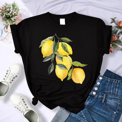 Creative Lemon Pattern Printed T-Shirt Women O-Neck Casual Clothes Summer Multicolor Streetwear All-Match Hip Hop T Shirt