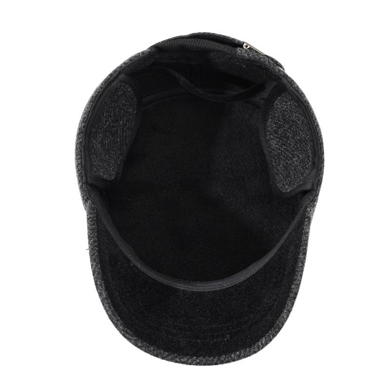 Winter Men's Hat Velvet Thick Ear Protection Wool Flat Cap Middle-Aged Outdoor Warm Cotton Hat