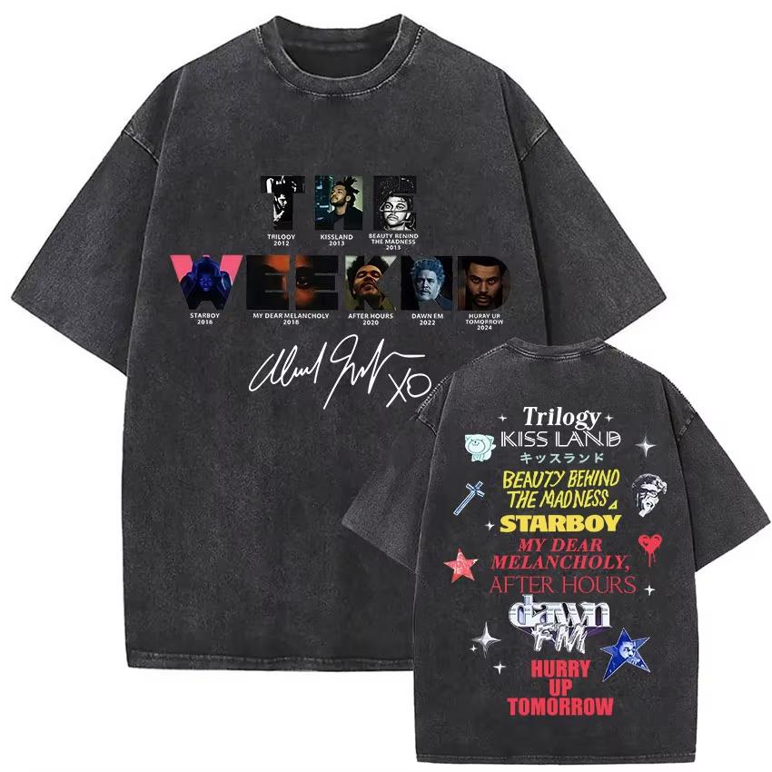 The Weeknd XO Tour Vintage Washed T Shirt Men's Women Pop Music Short Sleeve T-Shirts Rap Hip Hop Gothic Clothing T-shirts