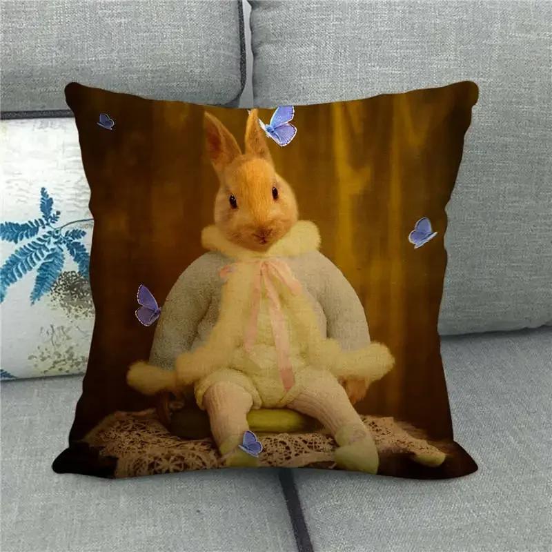 Happy Home Pillowcase Funny Rabbit Easter Egg Print Cushion Cover Pastoral Cartoon Hare Pattern