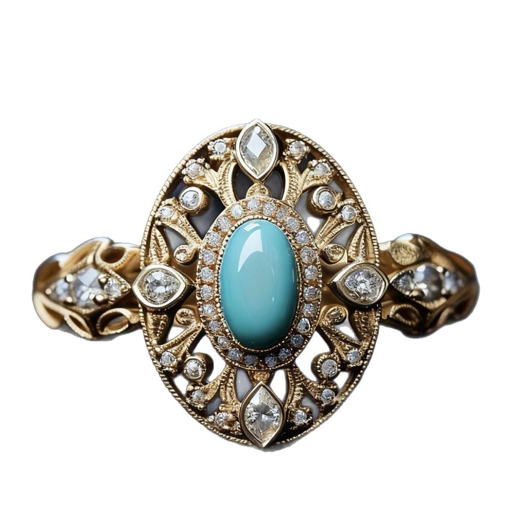 Elegant Eco-friendly Gold-Plated Women's Ring with Turquoise Inlay - Hot French Jewelry Trend