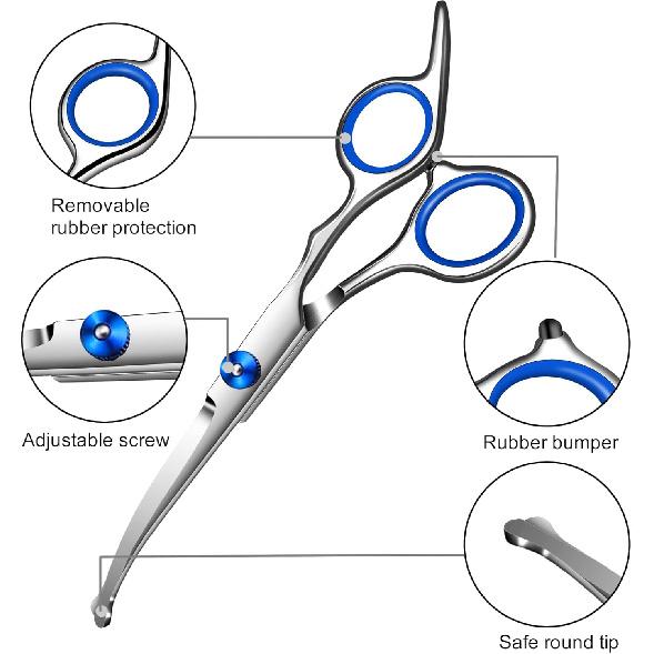 Dog Grooming Scissors with Safety Round Tip,Pet Grooming Scissors Kit,Dog Shears for Grooming,Incude Thinning,Curved Grooming Scissors and Comb for