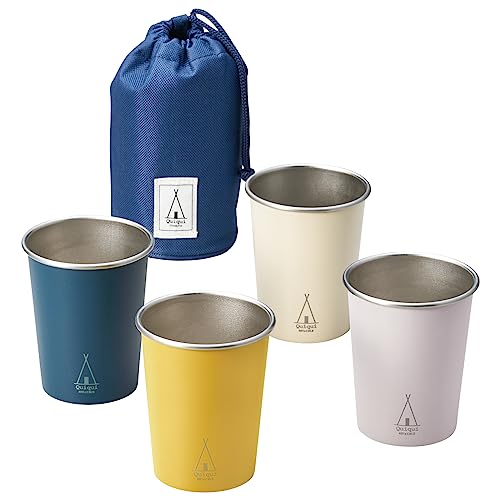 

Ogura Pottery Outdoor Stainless Steel Cups, Set of 4, 250ml Tumblers, Camping Stackable, with Storage Pouch