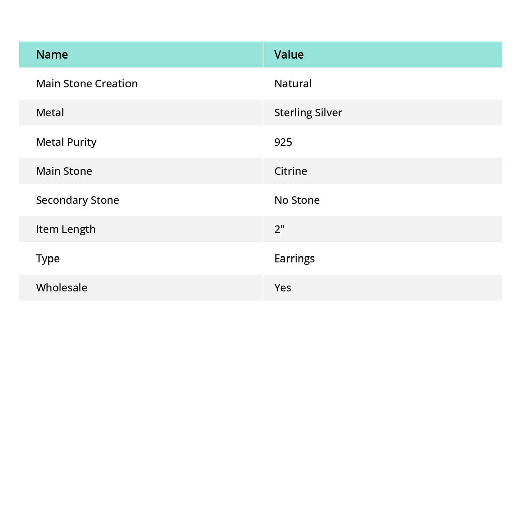 Naturlig Citrin Edelsten Håndlaget 925 Sterlingsølv Smykke Øredobb 2" A7U88