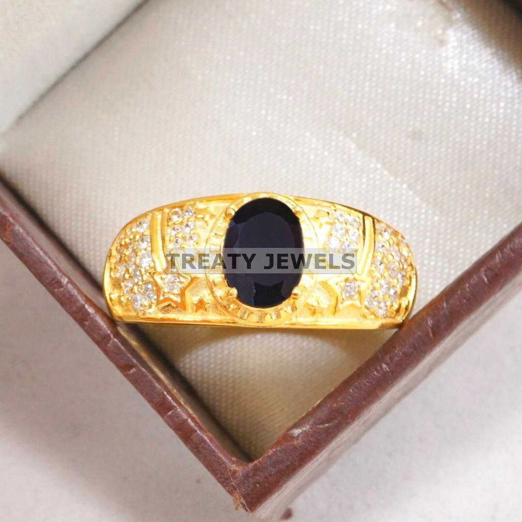 Black Onyx Oval Cut With 925 Silver Gold Plated Ring For Men's #A838 JL375666950342