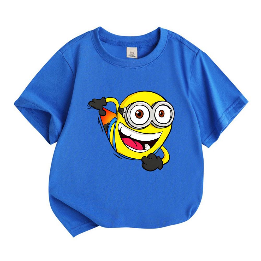 Cartoon Funny Yellow Round Face Character Print Kids 100% Cotton T-Shirt Boys Girls Crew Neck Short Sleeve Casual Lightweight Tee for Daily Wear Outdo