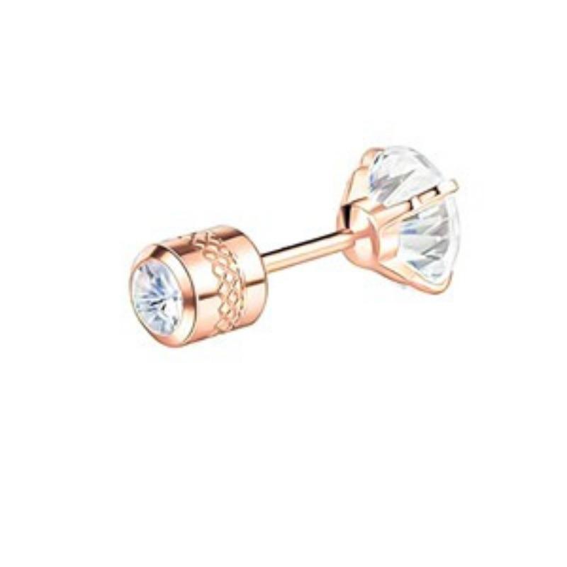 Gold Round Cubic Zirconia Screw Back Stud Earrings Stainless Steel Cartilage Piercing Jewelry