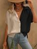 Women's Summer Shirt Fashionable Colorblock Cardigan Button,Neck Short,Sleeved Tops