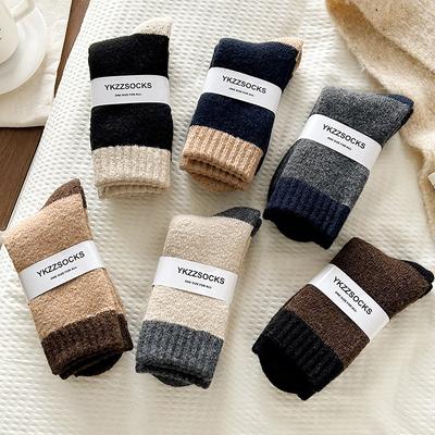 Wollsocken Herren Medium Tube-Socken Saison Warme Plüsch Dicke Frotteesocken Farblich abgestimmte Retro Super Dicke Herrenstrümpfe
