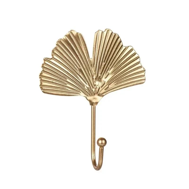 Nordic Style Hooks Gold 1Pc Hanging Storage Rack Wrought Iron Hook Wall Hanger Creative Leaf Shape for Home Bathroom Decoration