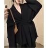 European and American Style Lace-up Bathrobe Style Knitted Sweater Women's Autumn and Winter Lazy Style Loose Sweater Jacket Medium and Long Cardigan