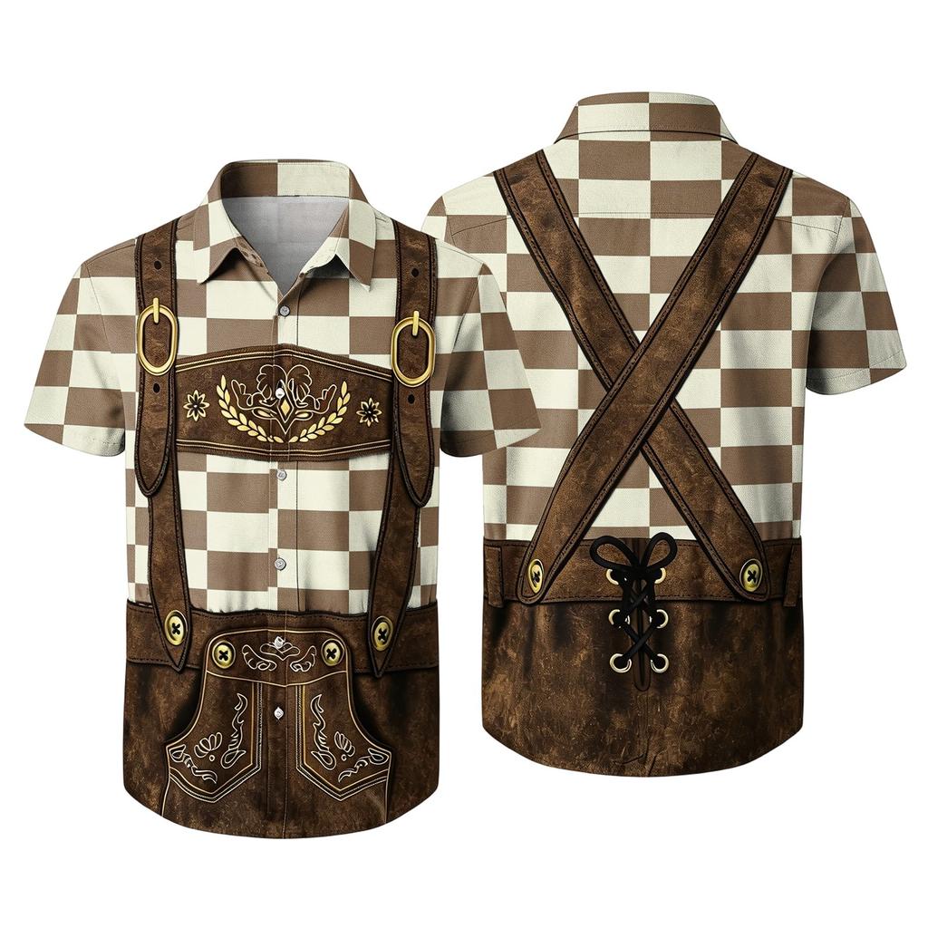 Men's Short Sleeve Button Down Shirt with Vintage Festival Inspired Print Casual Loose Fit Festival Party Daily Top