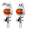 Weather Resistant Yard Art Halloween Ghost Candy Bowl Garden Stake, 2D Flat Pumpkin Holder with Cat Cute Decor And Bats, Trick or Treat for