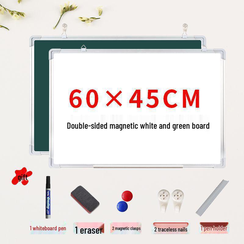 Dual-Sided Magnetic Whiteboard & Blackboard, Mobile Stand, Erasable, for Home, Office, or Classroom.