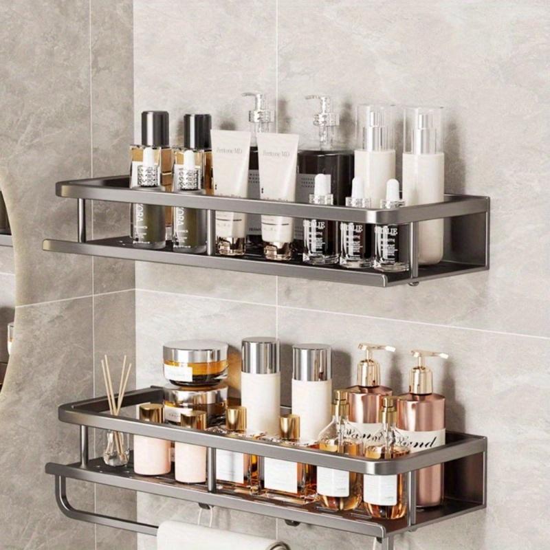 1pc Kitchen bathroom non perforated storage rack, multifunctional wall mounted seasoning shelf