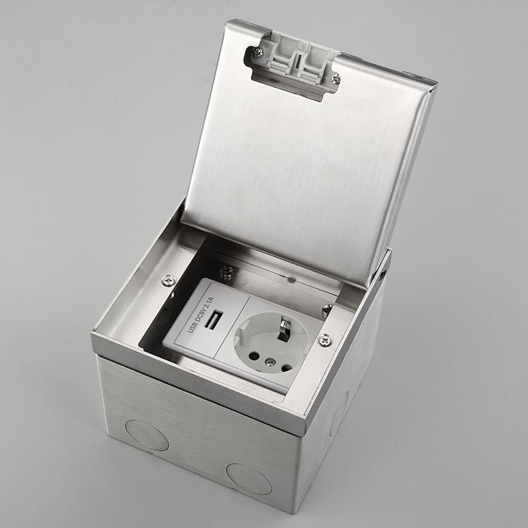 Stainless Steel Flip-Top Marble Style Floor Socket with USB