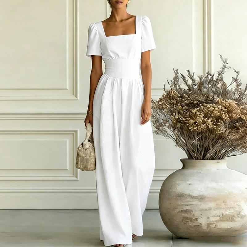ZANZEA Women Elegant Square Collar Casual Short Sleeve Wide Leg Jumpsuits 2XL