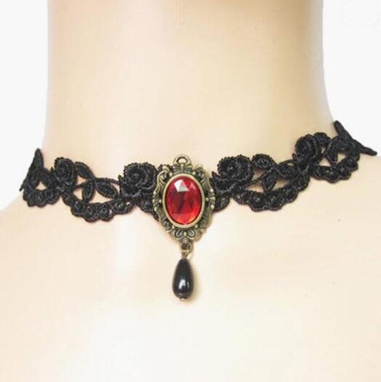 Colier Choker Gotic din Dantelă Neagră - Accesoriu Simplu Punk pentru Femei