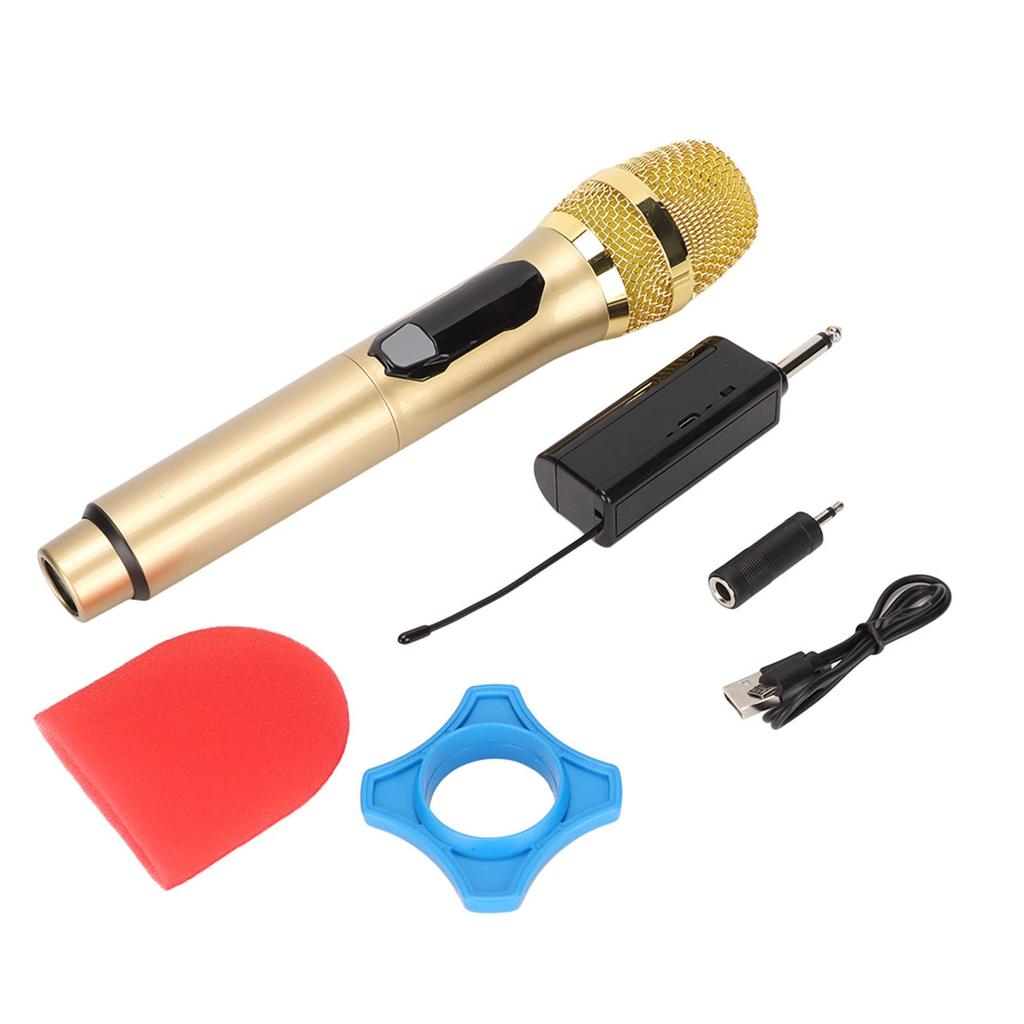 ASHATA Wireless Handheld Microphone 1-to-1 Outdoor Audio TV Karaoke Conference Performance Home KTV Party Gold