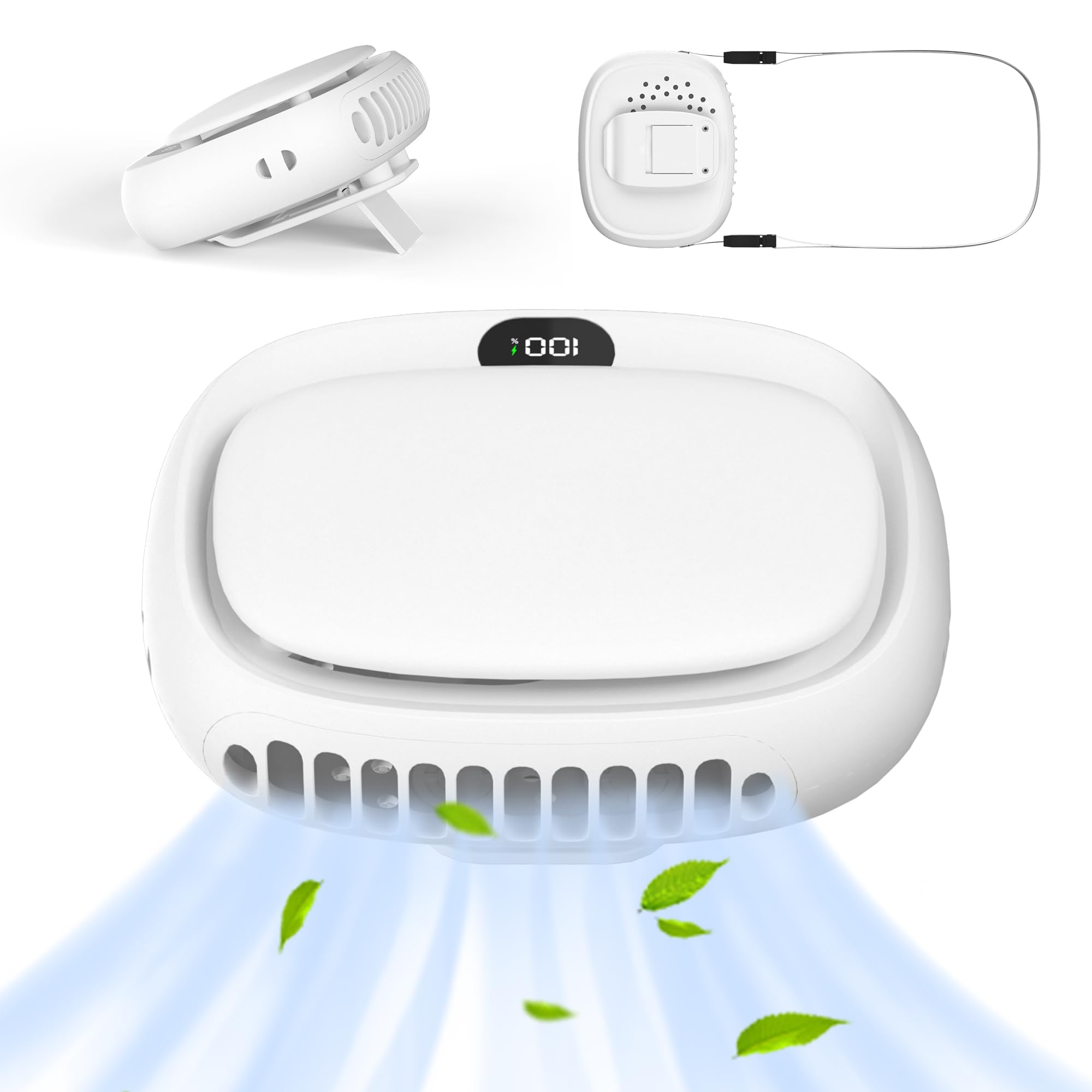 

ViSSKO Шийний Шийний Вентилятор Ремінь Безпеки LED Рівень Заряду Батареї Портативний Вентилятор для або Настільний Ультра Зручний Маленький USB C Портативний 5 Вітрів Компактний Міні Чудовий для Тепла Маска білий