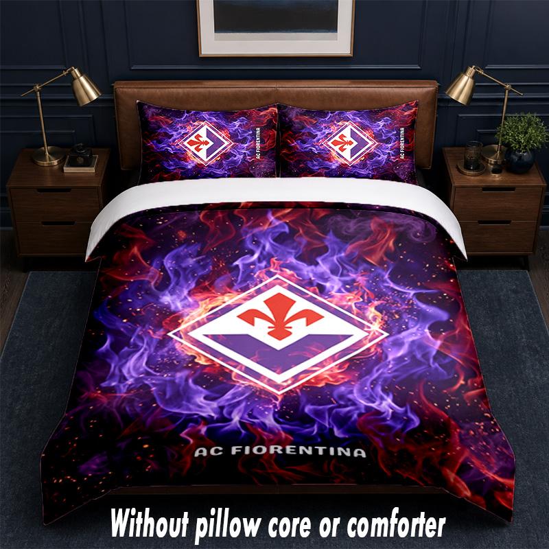 Fiorentina FC Design Bed Bedding Set 1 Duvet Cover + 2 Pillowcases Soft Breathable Household Bed Linens