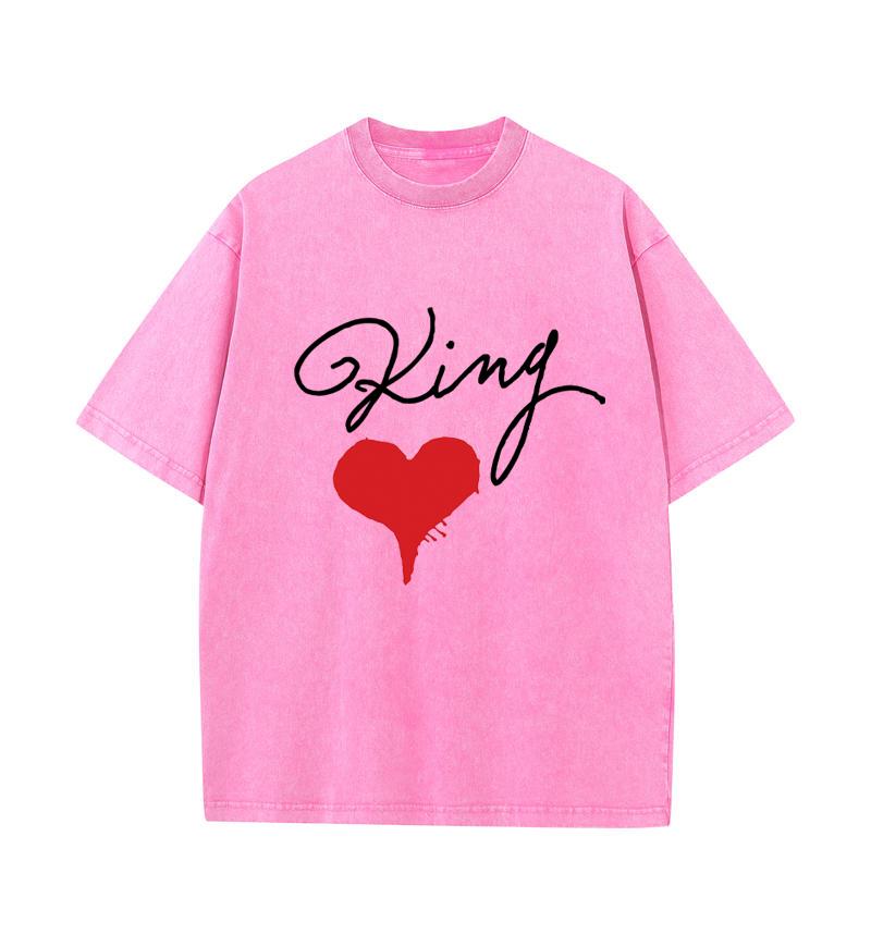 2025 Summer 100% Cotton Washed Old Craft Oversized T Shirt Big Size O-neck Oversized Men T Shirt King Letter Printing
