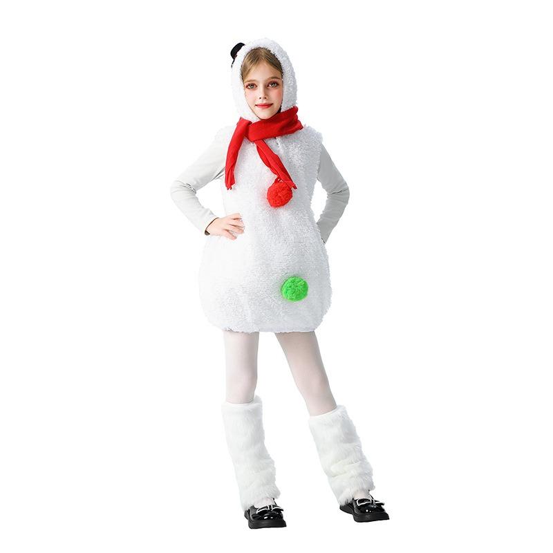 Girls Christmas Children's Costume Snowball Baby Christmas Snowman Costume Snow Doll Performance Costume