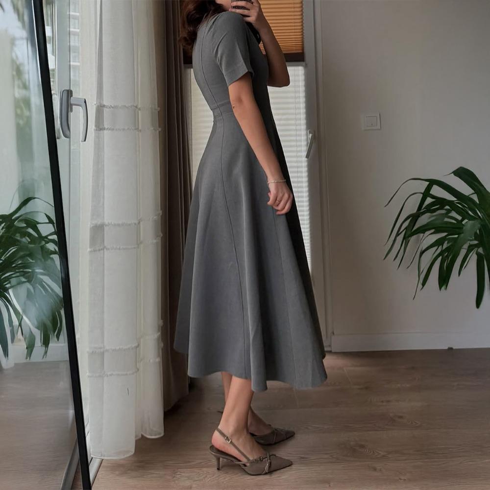 Temperament and Elegant Short-sleeved A-line Long Skirt Dress for Women's Autumn and Winter 2025