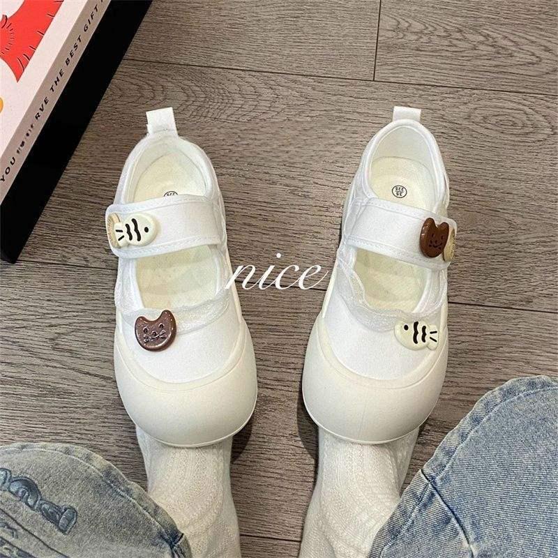 

2025 Summer Women s Cat & Fish Velcro Mary Jane Canvas Shoes: Breathable, Thick-Soled Slip-On Size 38