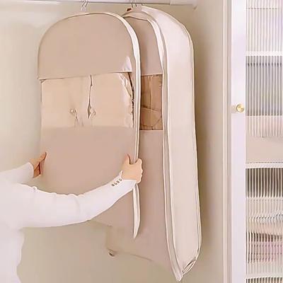 Hanging Garment Bag with Self Compression Zipper Space Save Dust Cover Down Coat Bag Travel Clothes Organizer for Closet Storage