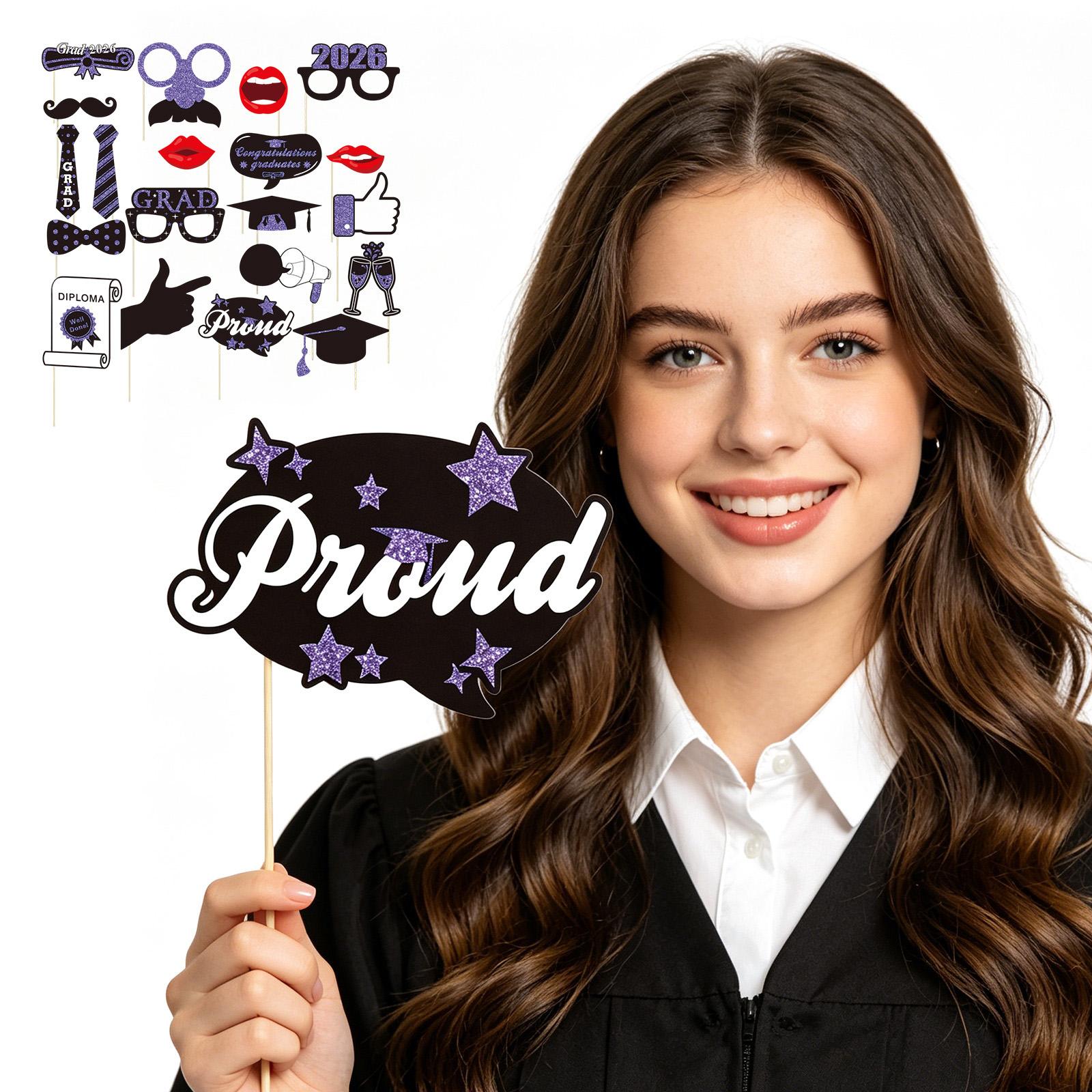 Graduation Party Photo Props Set 2026 Graduation Ceremony Decoration Accessories for Celebration Photo Booth Fun and Memorabilia One Size