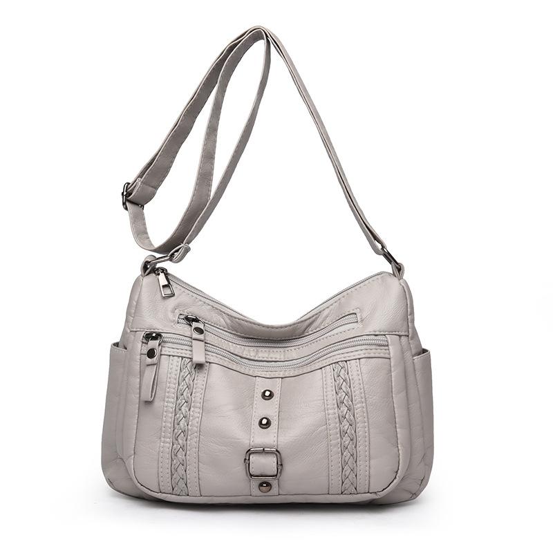 Retro washed leather bag, new fashion middle-aged mother bag, large capacity, multi-compartment women's messenger bag