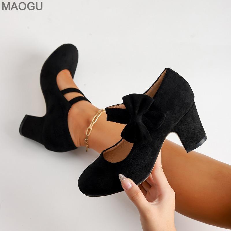 Scarpe con Tacco Alto da Donna Taglie Forti 36-45 Punta Tonda Classica Fiocco Autunno Primavera Moda Casual Slip-on Scarpe Eleganti