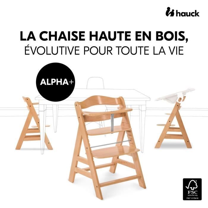 Chaise haute - HAUCK - ALPHA+ - Evolutive - De 6 mois à 90 kg - Bois FSC - Harnais 5 points - Naturel