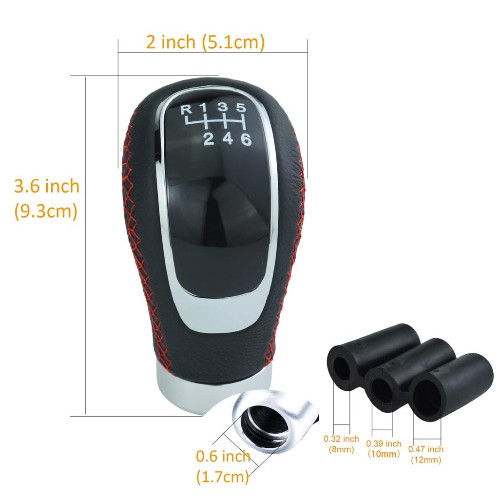 Arenbel 6 Speed Leather Shift Knob Automotive Gear Knob Car Accessories Manual Auto Universal Red