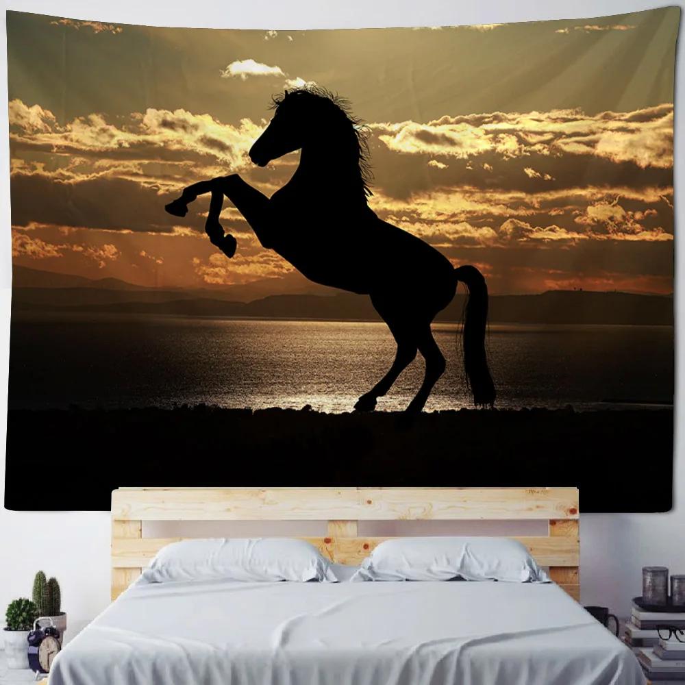 Running Horse Printing Tapestry Animal Wall Hanging Living Room Bedroom Wall Decoration Bohemian Hippie Aesthetic Decoration