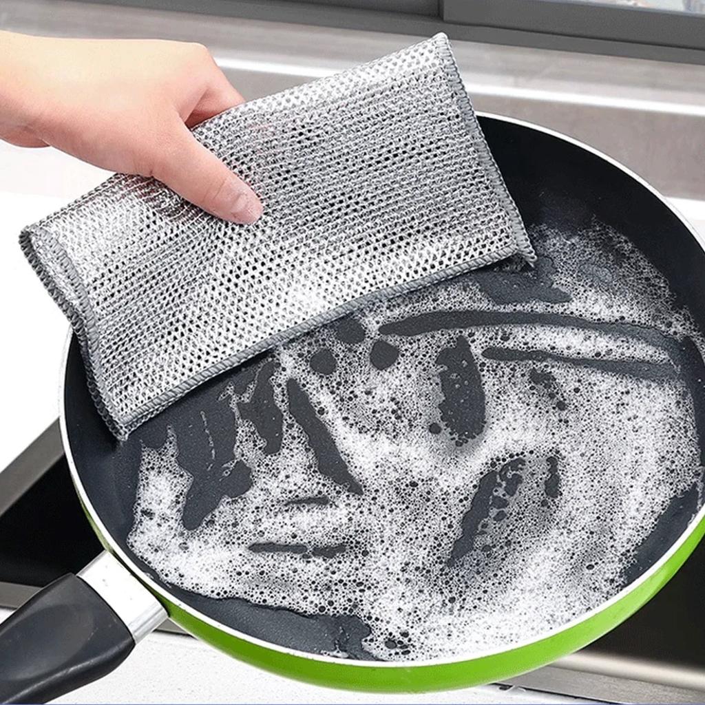 10/20pcs Magic Dishcloth Silver Wire Cleaning Kitchen Cloth Thickened Microfiber Wash Towel Built-in Sponge Steel Wire Ball Rag