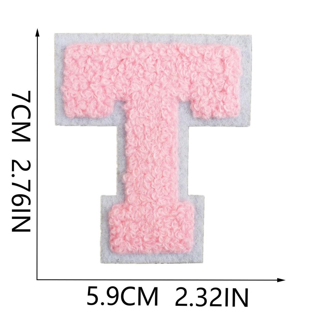 Roaring Sky A-Z Pink Chenille Embroidery Patch: 7cm Iron-on Sticker for Bags