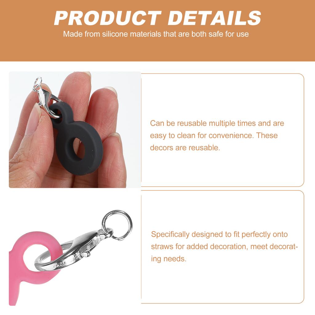 6Pcs Silicone Straw Decoration Hanging Charms Reusable Drinking Straw Pendant Cartoon Decor for Straws